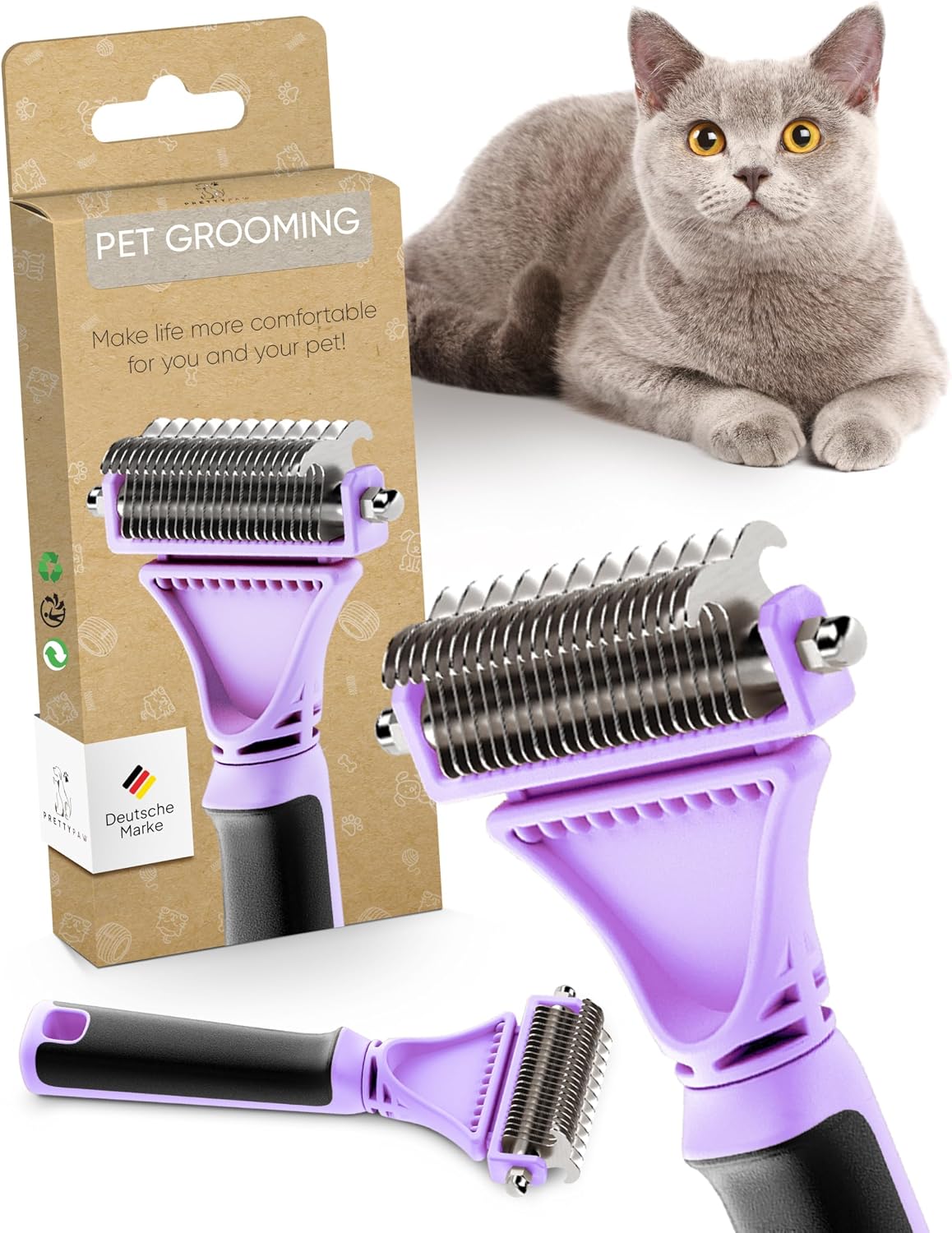 Pretty Paw Cat Brush for Indoor Cats & Long Hair with Gentle Massage - Purple