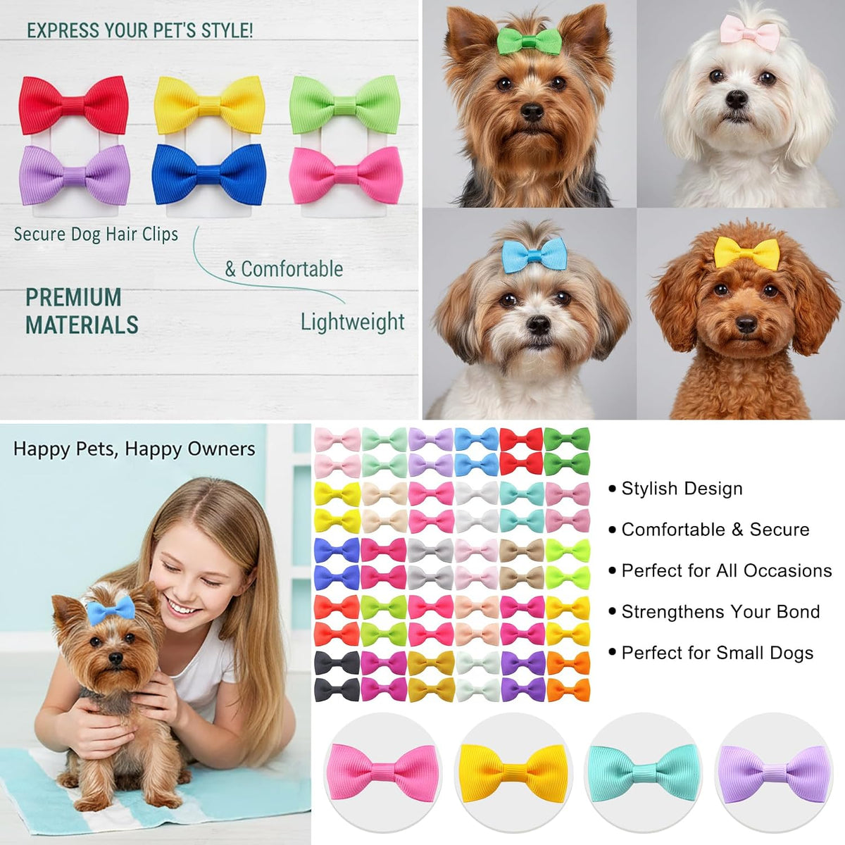 Dog Hair Bows Small Puppy Clips for Pet Grooming Accessories Doggy - 2in solid dog hair clips 60pcs - image 4