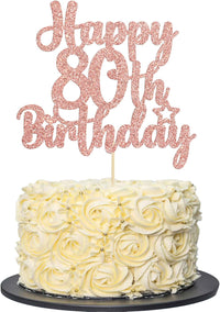 Gyufise 1Pc Happy 80th Birthday Cake Topper Glitter Cheers to 80 - 80th / Rose Gold