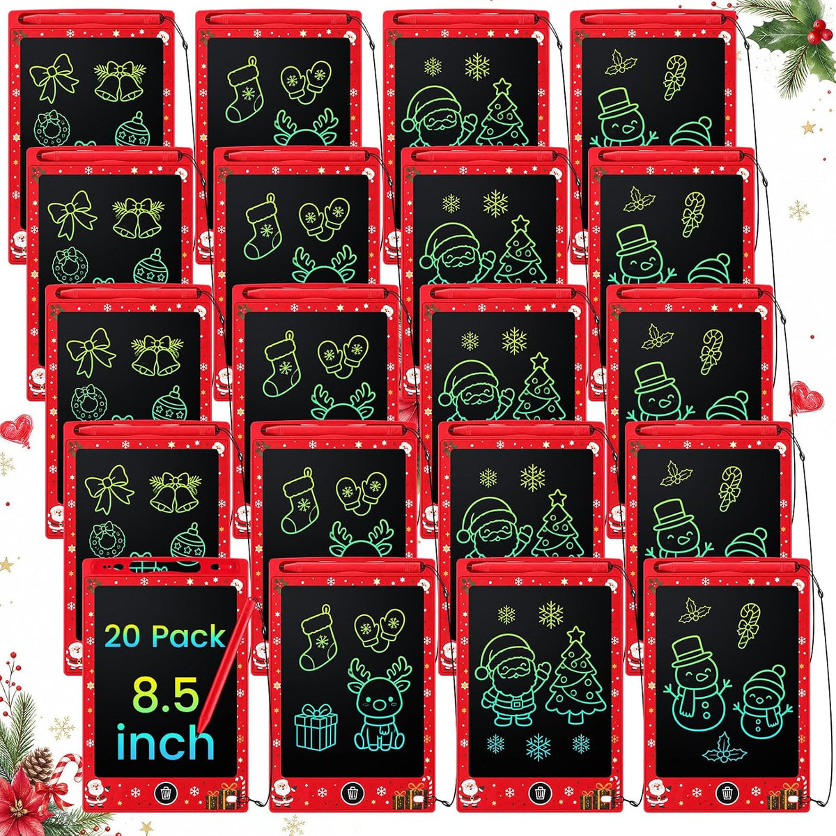 Zhehao 20 Pack 8.5 Inch LCD Writing Tablet Drawing Board - Red / Christmas