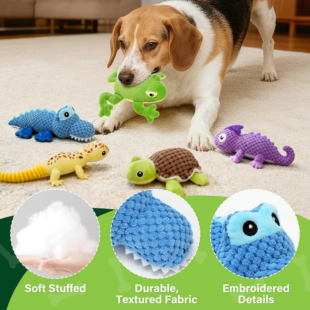 PrimePets Dog Toys, Plush Dog Squeaky Toys - Forest Animal Dog Toy (5 Pcs) - image 3