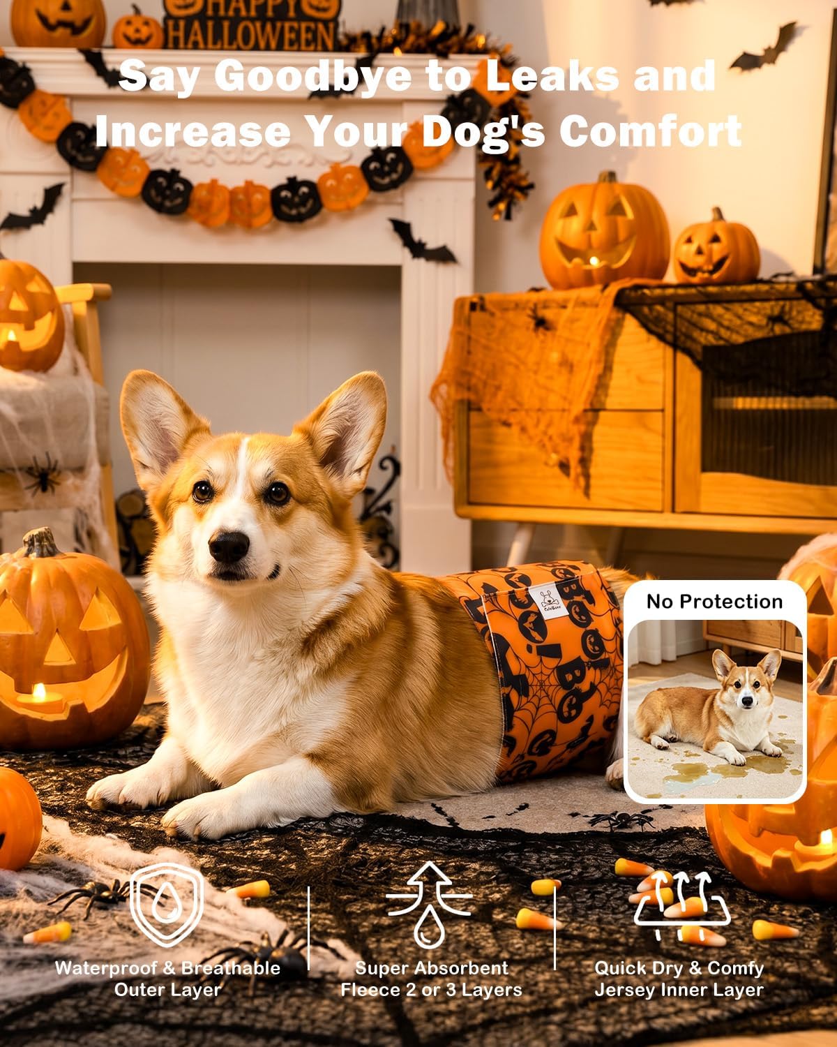 CuteBone Dog Belly Bands for Male Dogs Wraps Washable Doggie Diapers - Trick-or-Treat Trio / M(14"-17") - image 2