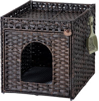 Cat Litter Box Enclosure Furniture, Hidden PE Rattan - Brown / Standard