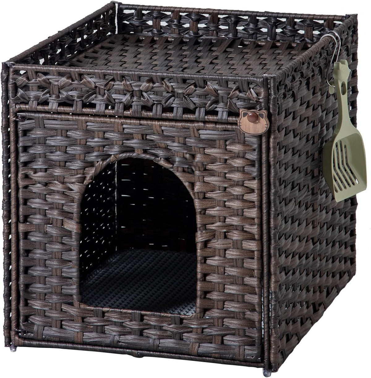 Cat Litter Box Enclosure Furniture, Hidden PE Rattan - Brown / Standard