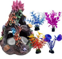 PINVNBY Coral Aquarium Decorations Small Fish Tank Decorations - L，4 PCS water plants