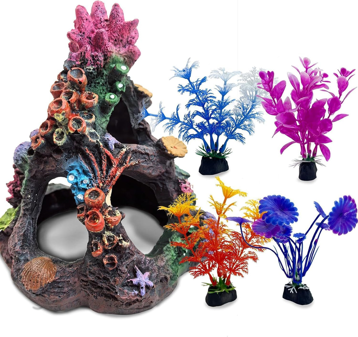 PINVNBY Coral Aquarium Decorations Small Fish Tank Decorations - L，4 PCS water plants