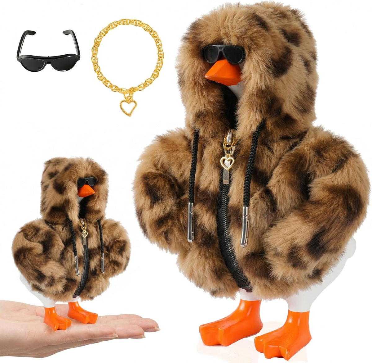 7inch Desk Goose Outfits, Mini Desktop Goose Clothes with Sunglasses & Necklaces, Brown Leopard - A Leopard / 7 Inch