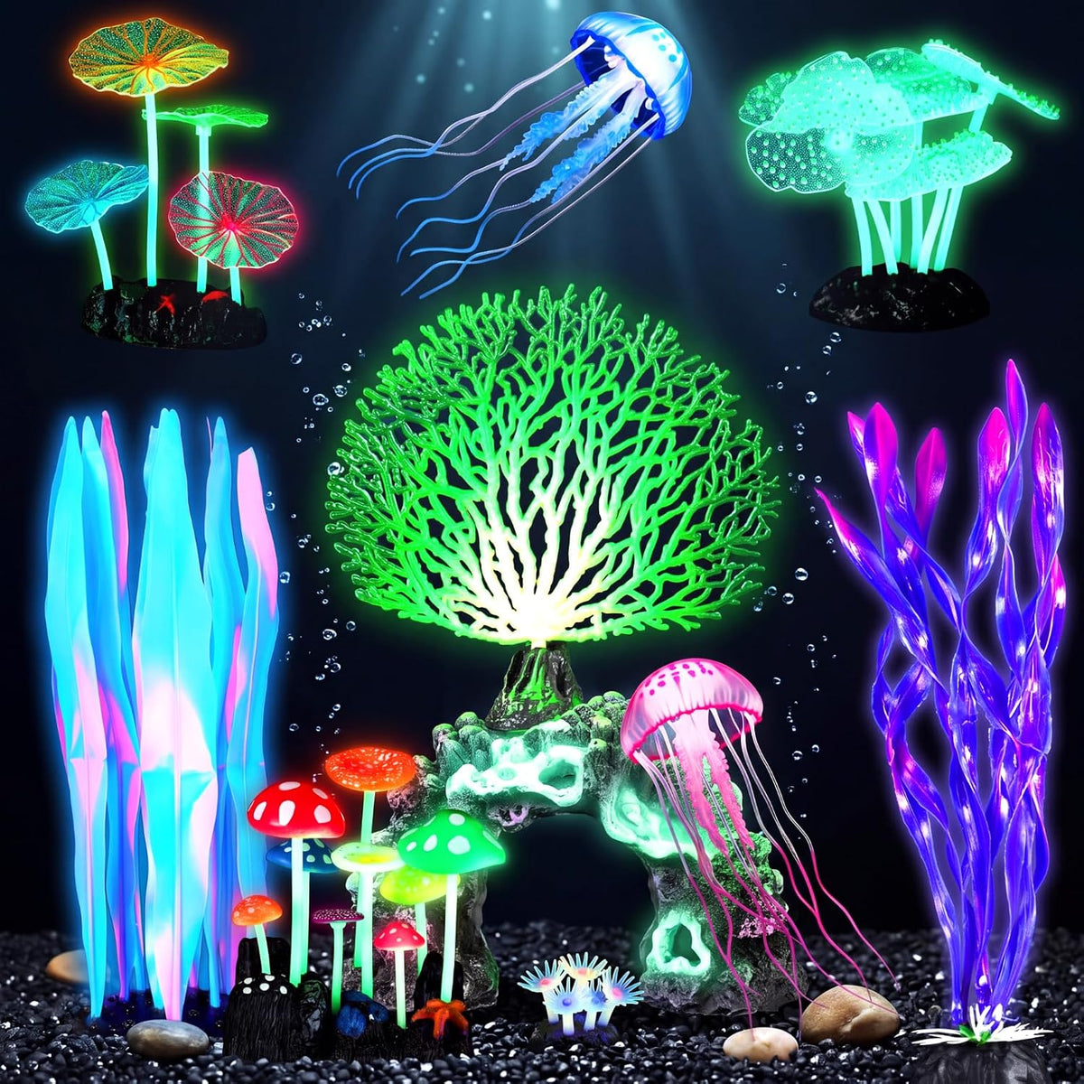 Frienda 8 Pcs Glowing Aquarium Fish Tank Decorations, Blue, Pink – Essentials for Fish - Blue, Pink