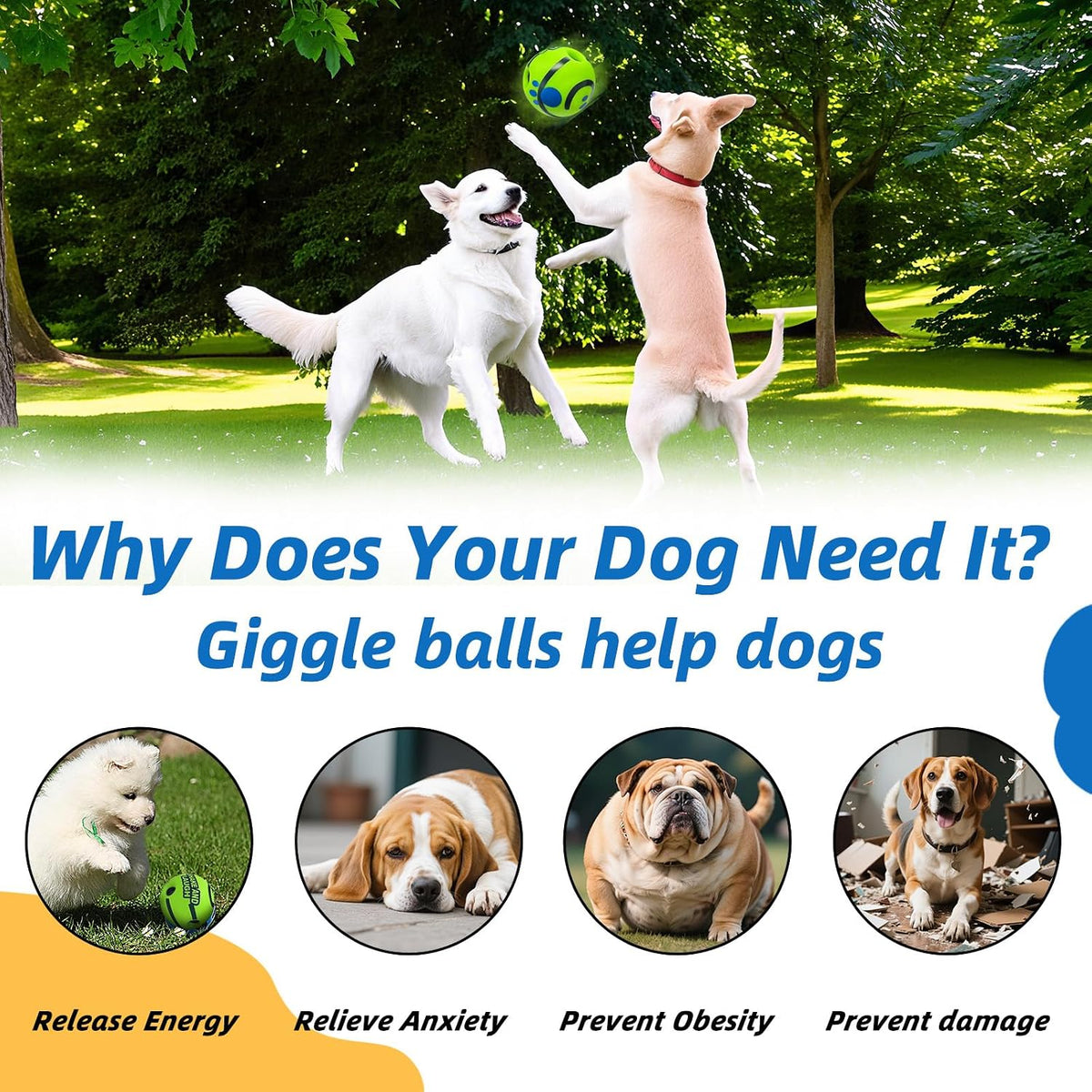 Dog Toys Ball, Interactive, M - Classic / M 3.46 in (8.8 cm) - image 4