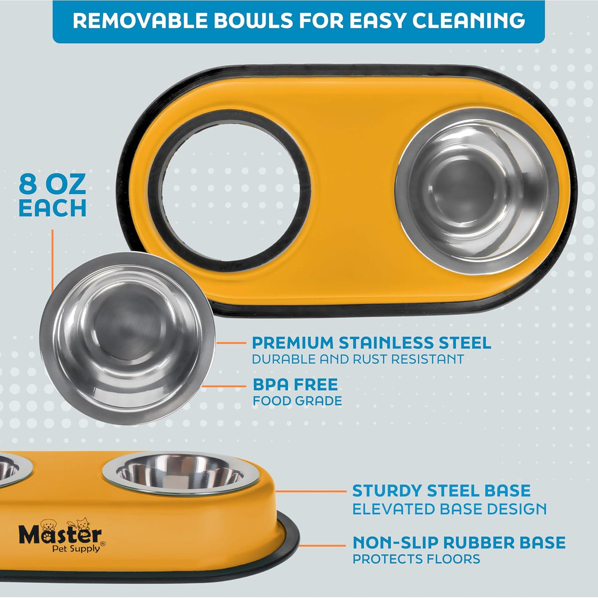 Master Pet Supply Double Dog Bowls Set with Elevated Base Black Velvet – Essentials for Dogs - Mango Tango - image 3