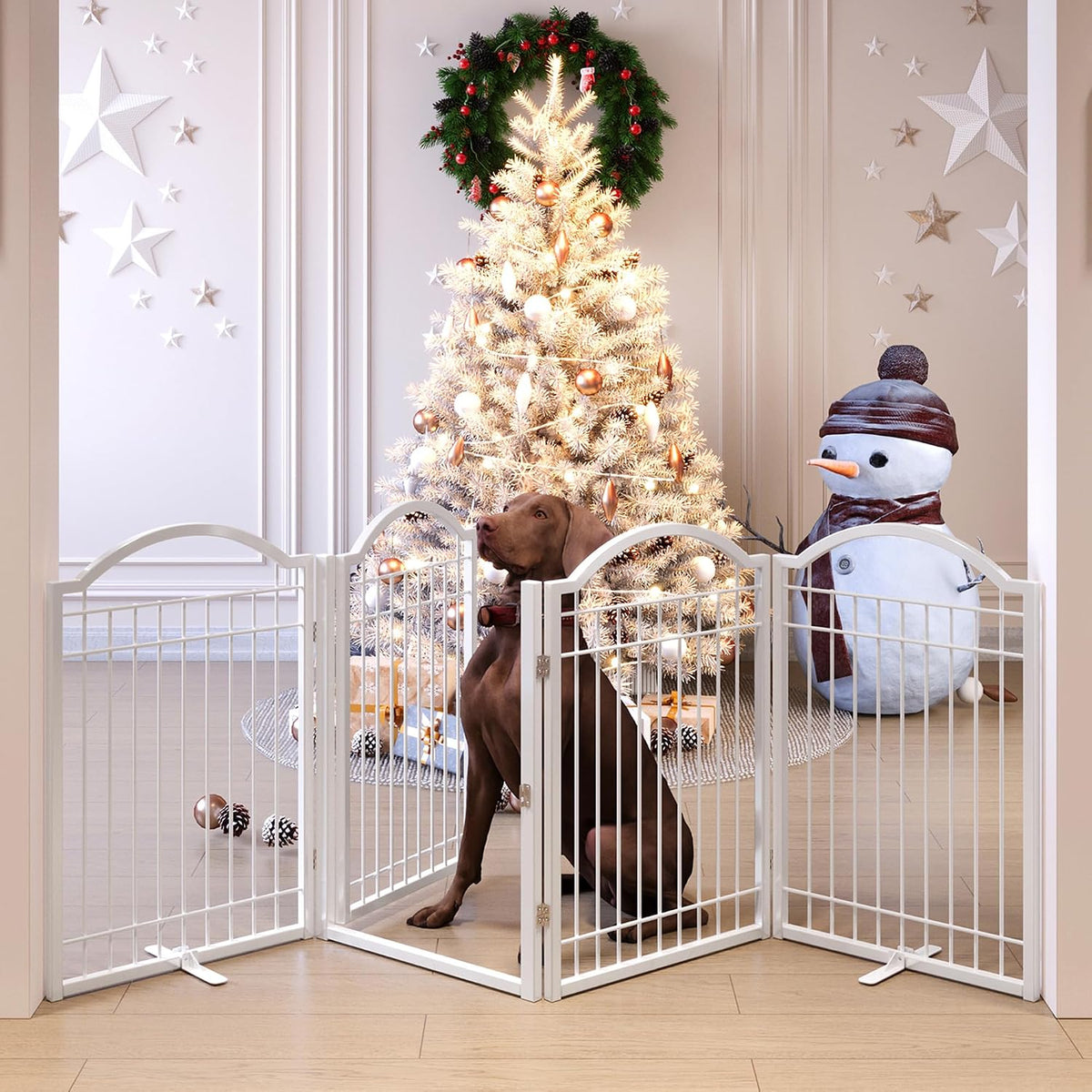 BHG Metal No-Assembly Freestanding Dog Gate with Door Walk Through - White / 4 panels - image 4