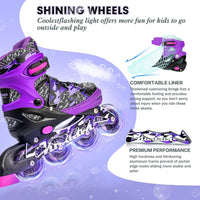 Kuxuan Boys Adjustable Inline Skates with Light up Wheels for Kids - Purple Camo / X-Large(Adult 8-10 US) - image 4
