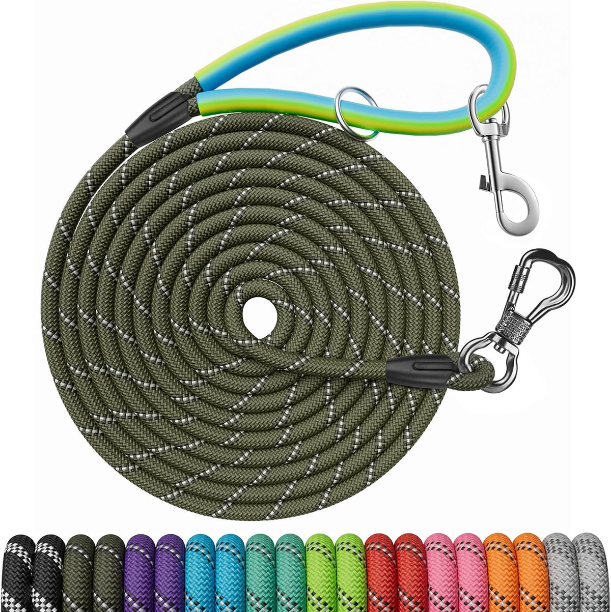 30 FT Dog Leash, Obedience Recall Training Agility Lead - 15ft*3/8" / Olive