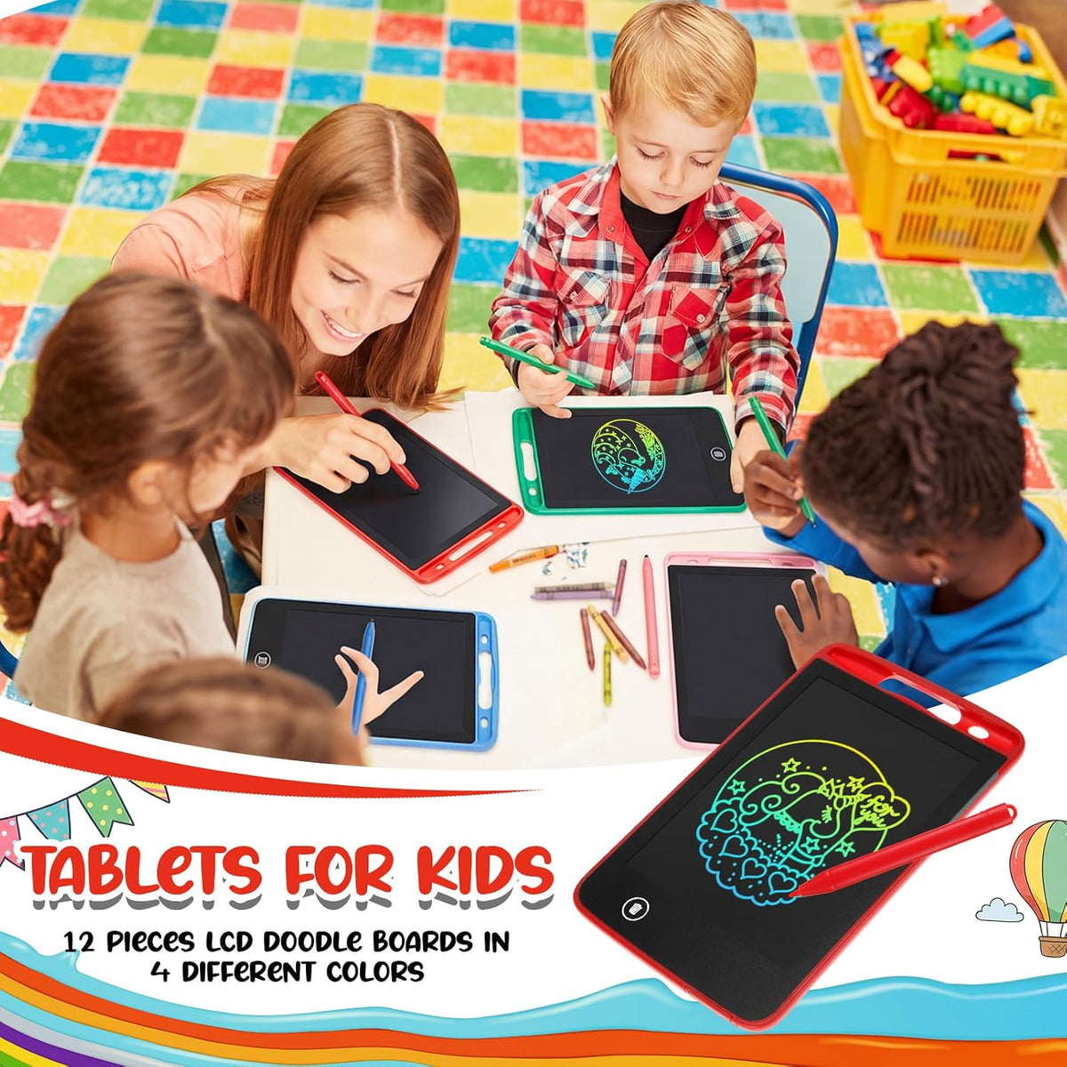 Tinlade 12 Pack LCD Writing Tablet for Kids - Pink, Green, Red, Blue / 6.5 Inch - image 4