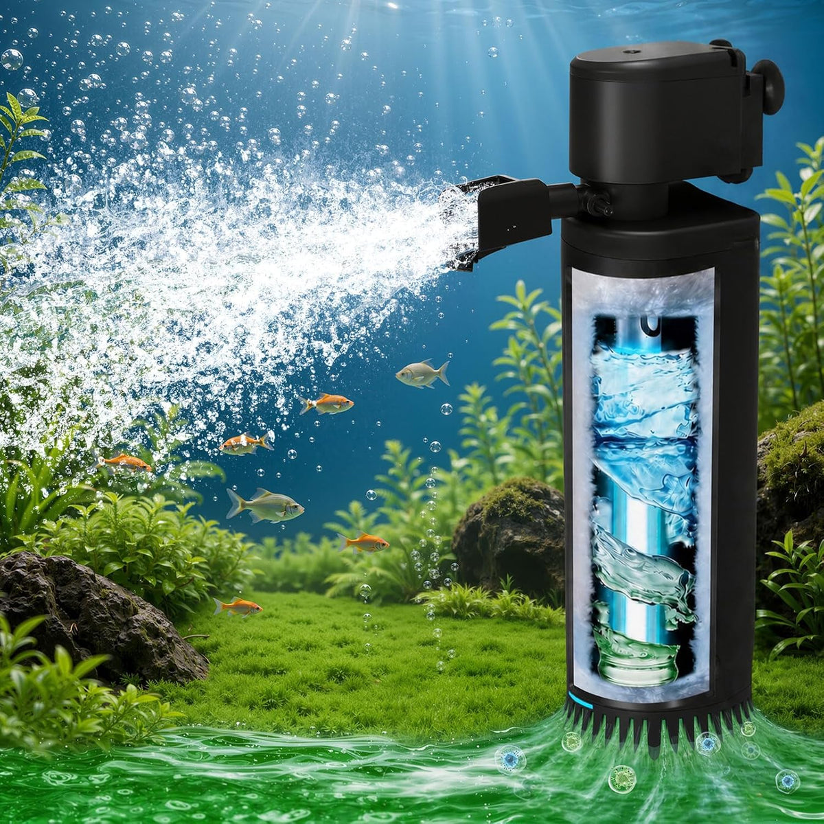 200GPH Aquarium Filter, U-V for Aquarium for 20-75 Gal Tank - Aquarium Filter for 45-120 Gallon / Black