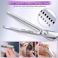 Gimars Professional 4CR Stainless Steel 6 in 1 Grooming Scissors for Dogs with Safety Round Tip, Heavy Duty Titanium Coated Pet Grooming Scissor for Dogs, Cats and Other Animals