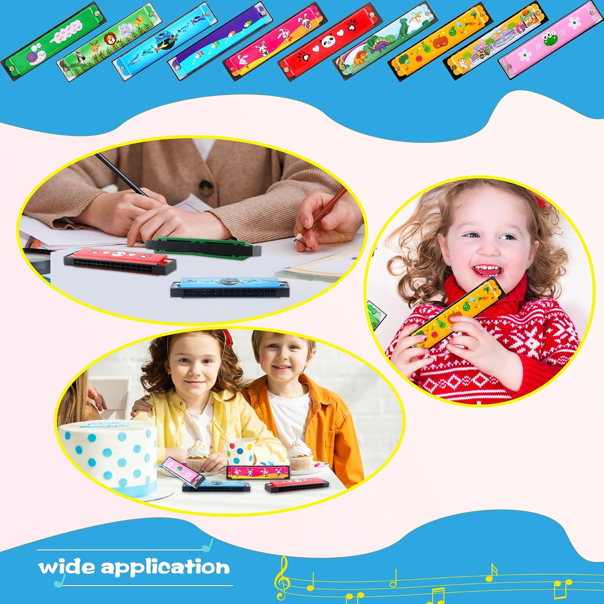 Restroma 30 pack of cartoon harmonicas with 16 holes in a double row, mixed colors - view 6