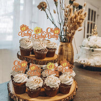 24 PCS Pumpkin Oh Baby Cupcake Toppers Glitter Fall Theme pumpkin - Pattern 1 Orange - image 4
