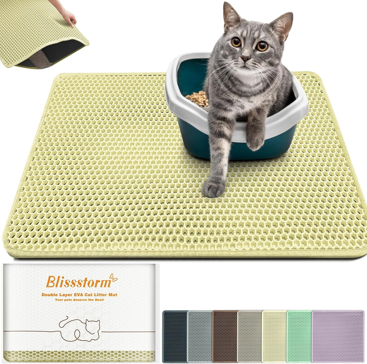 Cat Litter Mat 24"x16", Double Layer EVA litterbox Mat Beige - Cream / Honeycomb-24 x 16 Inches