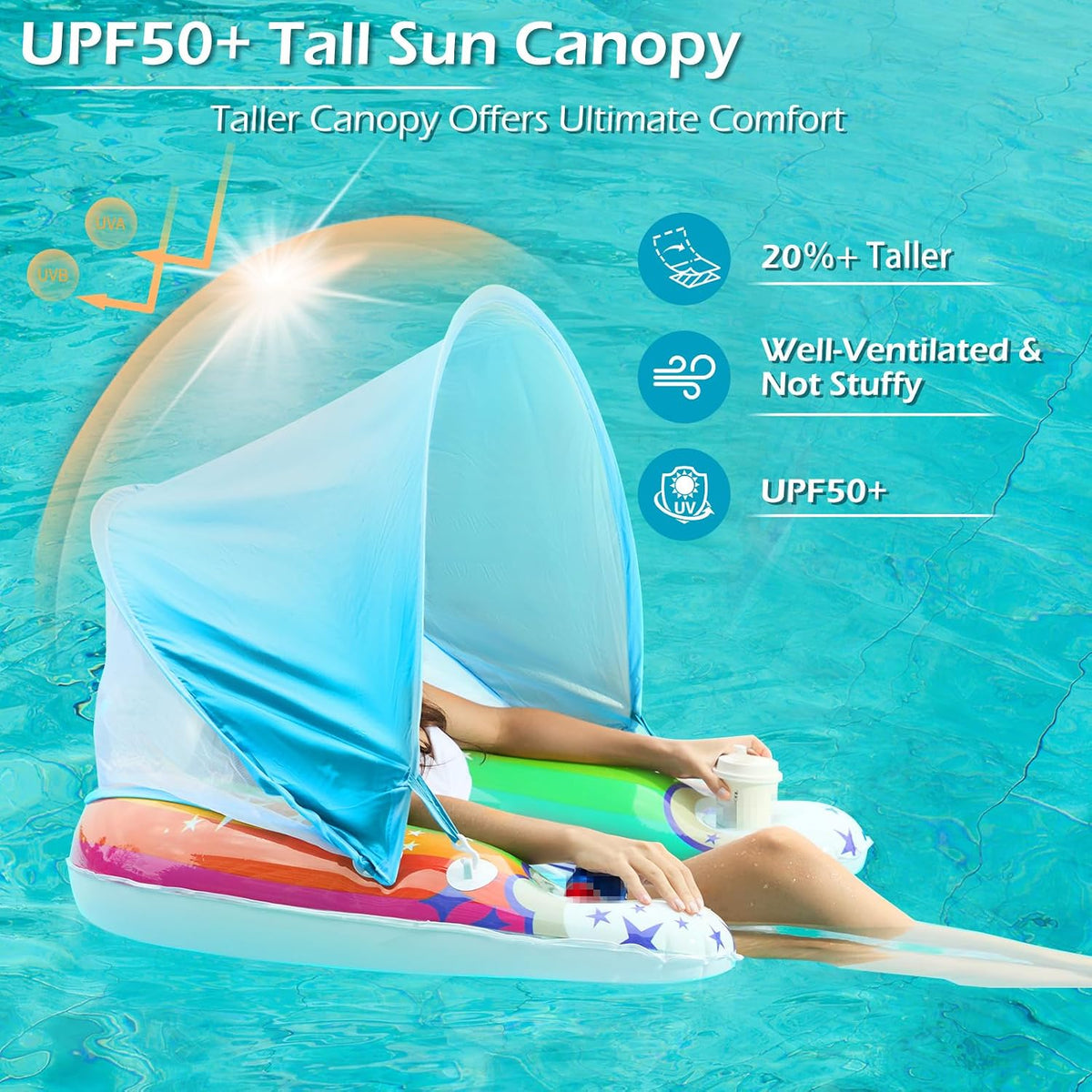 Jasonwell Pool Float with Canopy - rainbow / Large - image 3