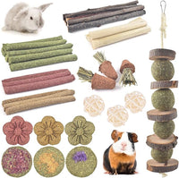 ERKOON Bunny Toys Boredom, 42 PCS Bunnies Timothy Hay Sticks Carrots Rose Grass Cake Dental Care, Molar, Chinchillas Toy Chew Toy, Guinea Pigs, Hamsters, Chinchilla, Rabbit Chew Toys for Teeth
