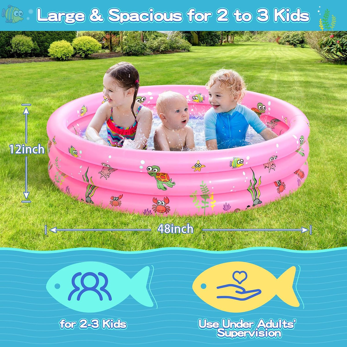 Garden Round Inflatable Baby Swimming Pool - Pink - image 2