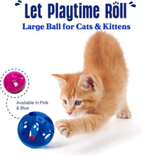 Large Cat Ball Toy with Bell, Blue - Blue - 1 Pack
