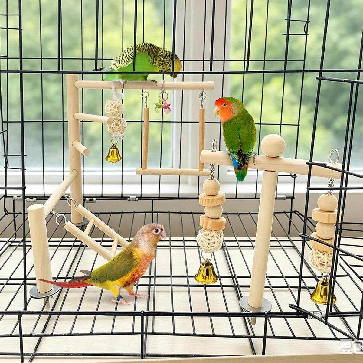 Natural Wood Bird Play Gym for Small Birds - Style B - image 3