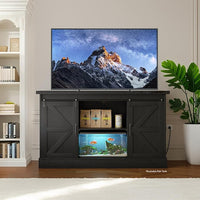 55-75 Gallon Fish Tank Stand with Sliding Barn Doors & Power Outlet, Heavy Duty Aquarium Stand with Cabinet Storage for Fish Tank, Turtle Tank, Reptile Terrarium, 1000LBS Capacity, Black