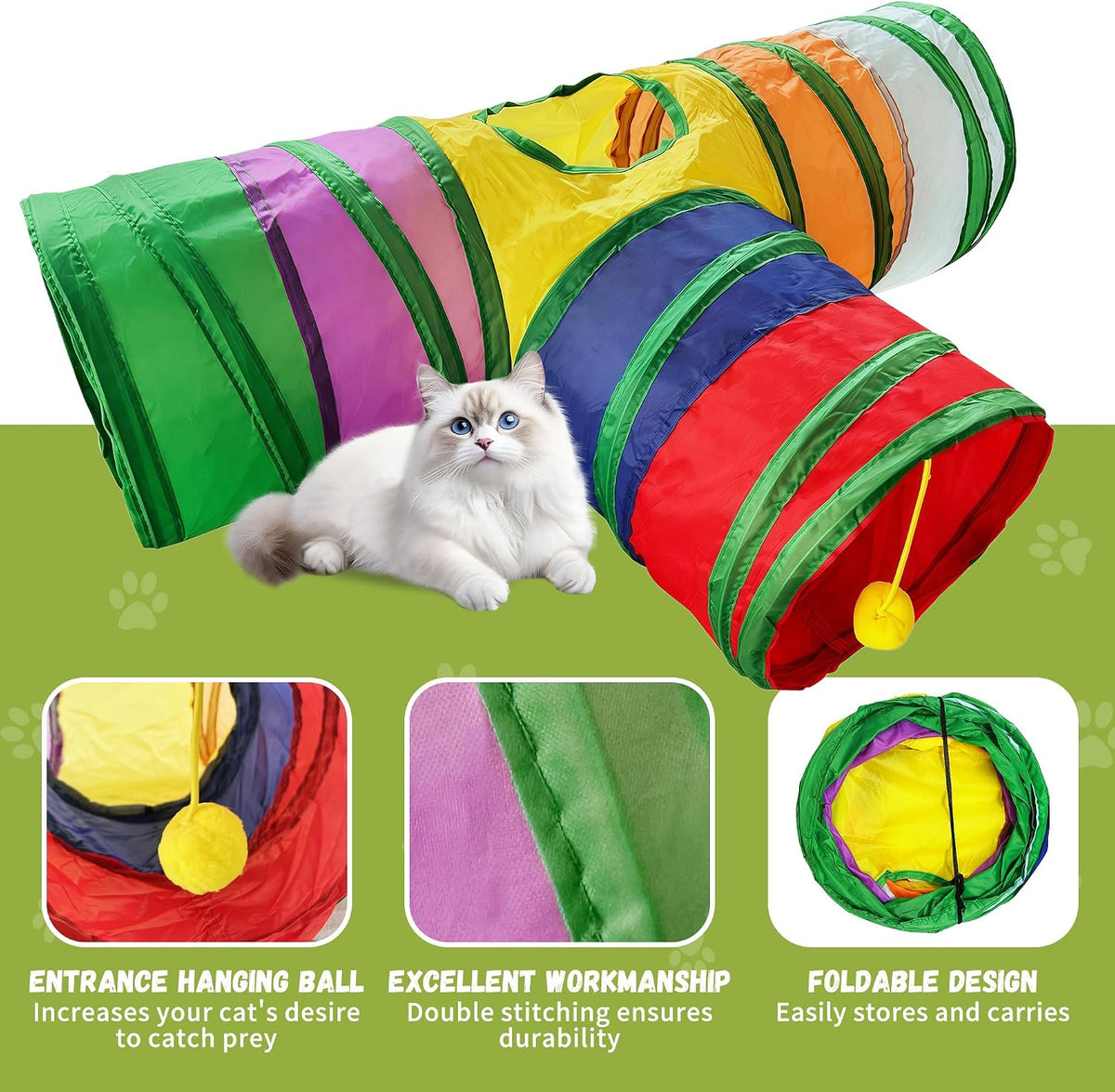 Cat Tunnel, Cat Tunnels for Indoor Cats - Mini Cat Tunnel Toy Rainbow - image 4