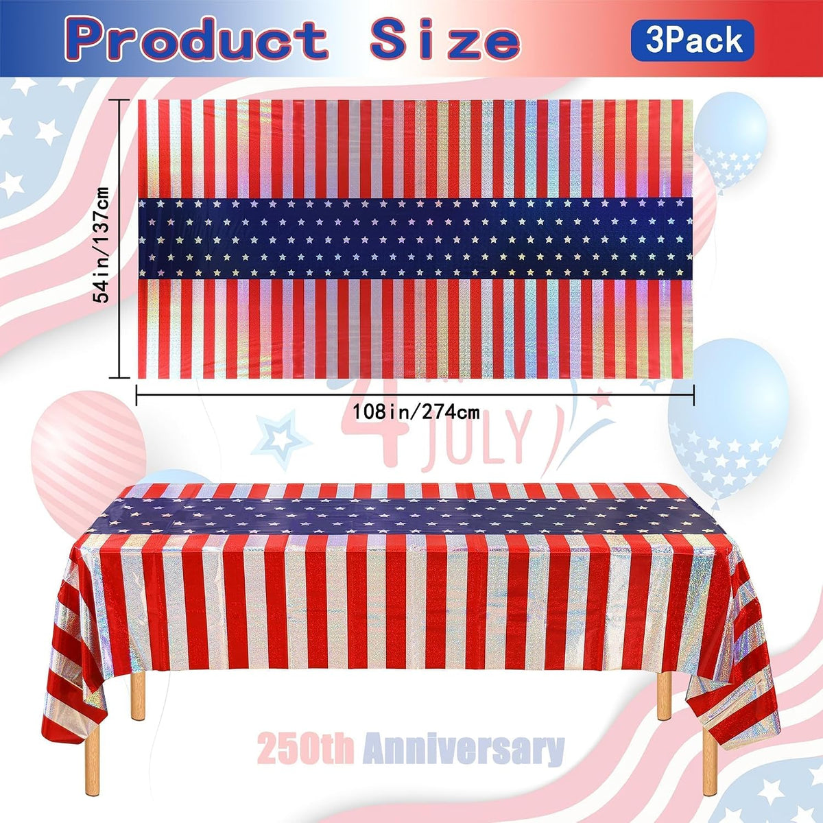3PCS Demon Hunters Birthday Tablecloth Decorations - Patriotic Sparkly Tablecloths - image 3