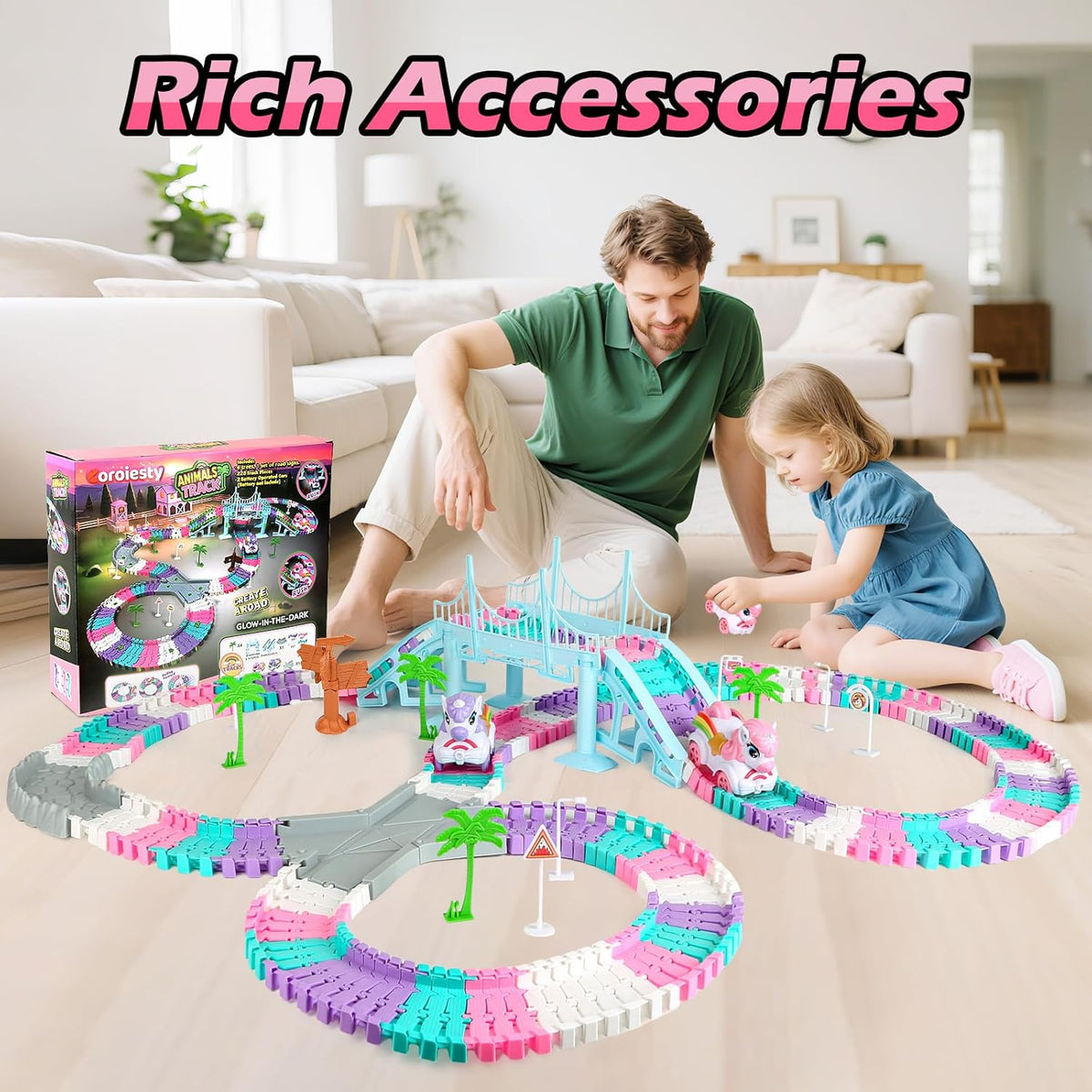 264 PCS Construction Race Tracks for Kids Toys - Unicorn Race Track - image 2