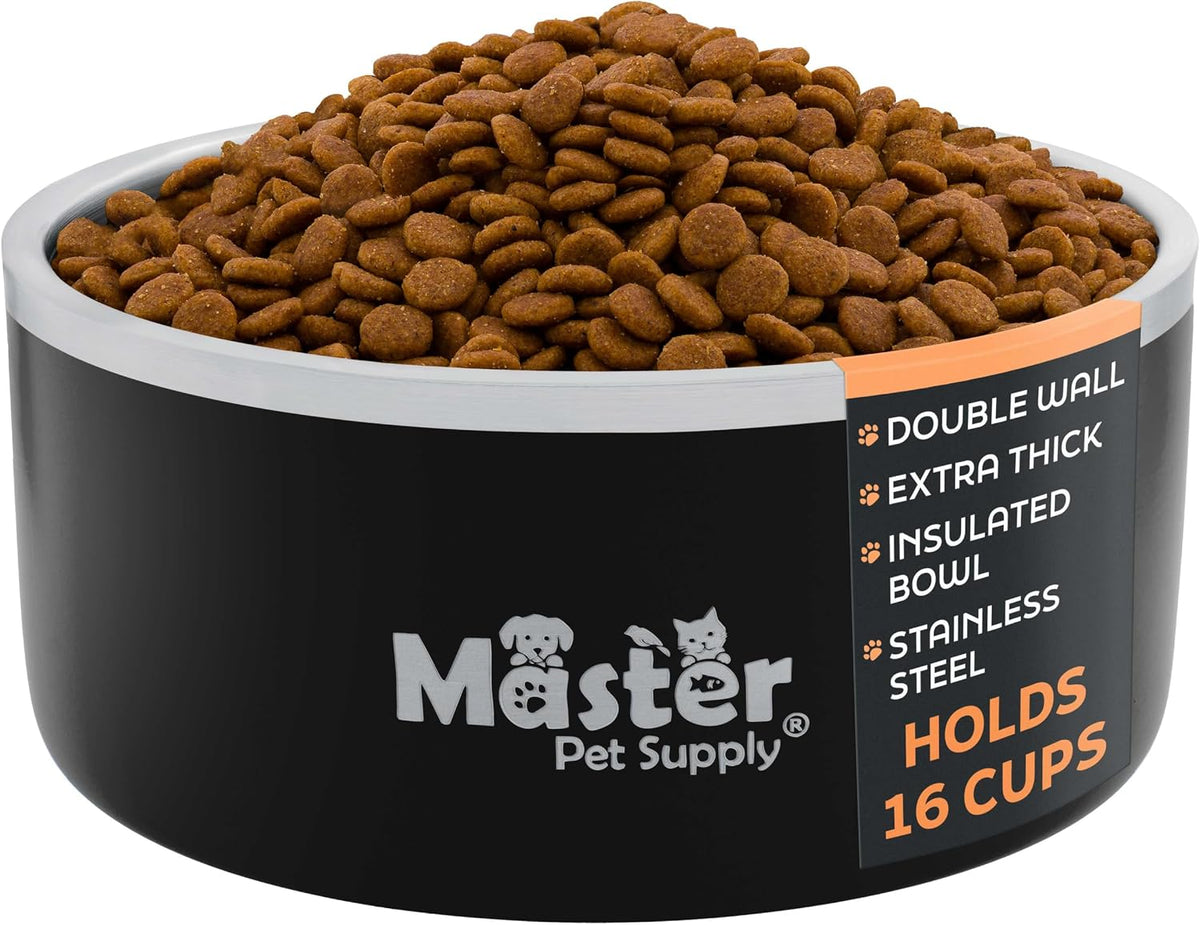 Master Pet Supply Stainless Steel Dog Bowls 128 oz Heavy Duty Aqua Sky – Essentials for Dogs - Black Velvet / 16 Cups (128 oz)