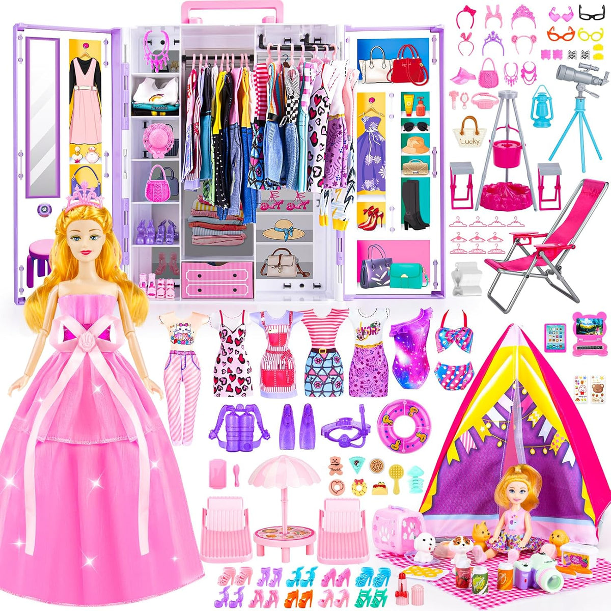 TQRAZ 76 Pcs Doll Car Playset Clothes and Accessories with 11.5 Inch - 164 pcs