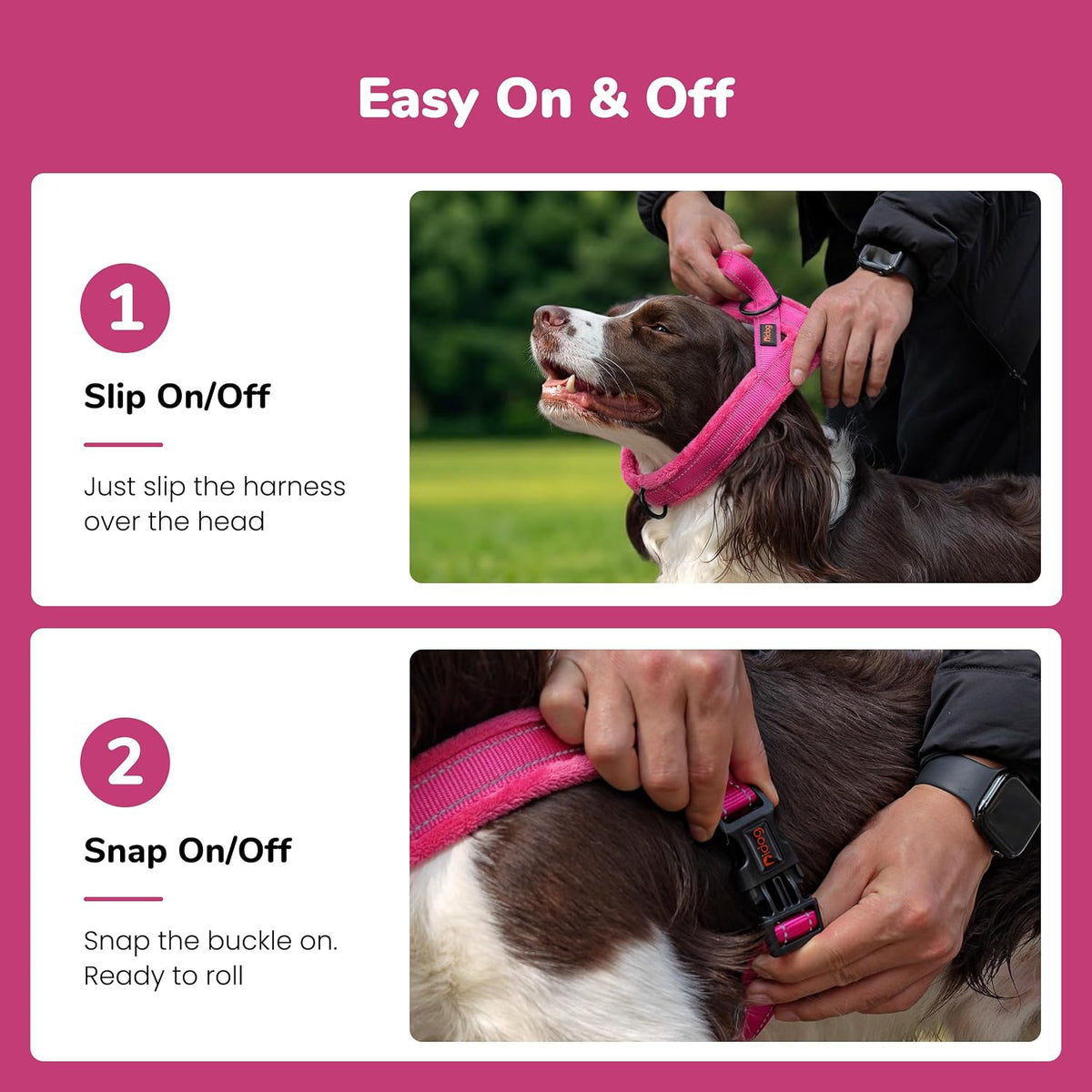 No Pull Dog Harness for Small Dogs, Soft Flannel Padded, XS - M:chest 21-27" / Hot Pink - image 3