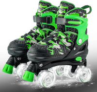 Kuxuan Adjustable Roller Skates with Fun Illuminating Rollerskate - Camo Green / Large - Youth(4-7US)