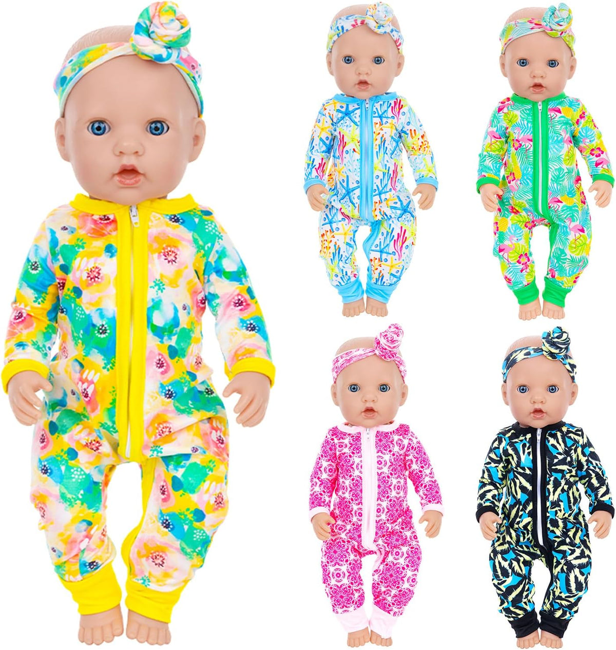 Unicorn Element 5 doll jumpsuits with headbands for 14-18 inch dolls