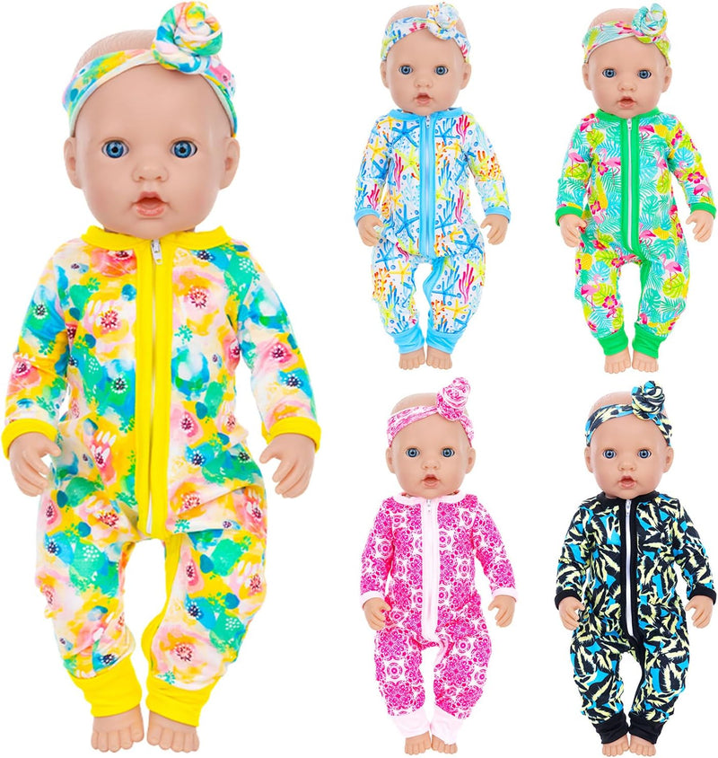 Unicorn Element 5 doll jumpsuits with headbands for 14-18 inch dolls