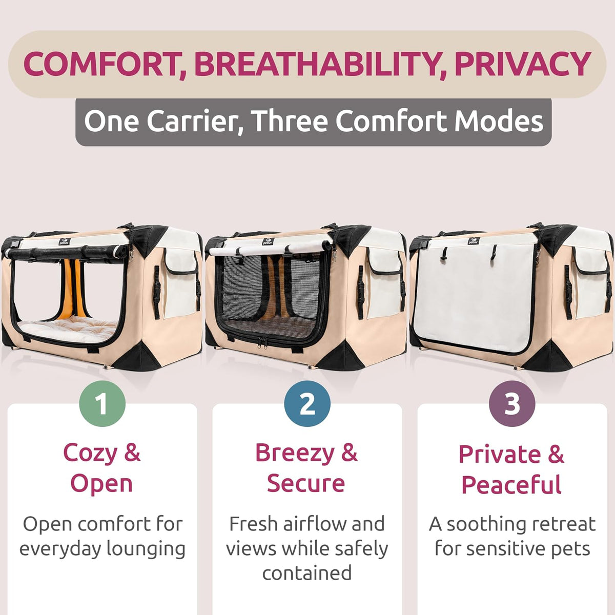 Cat & Dog Pet Carrier, Fits 2 Cats or Medium Dog Comfortably - Tan / Medium - image 2