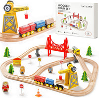 Tiny Land 110PCS Wooden Train Set, Toy Train with Tracks – Fun for Kids & Family - 55PCS