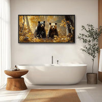 Large Forest Bear Wall Art for Living Room, Black Bear Autumn Canvas Oversized Wall Decor, Wildlife Framed Pictures Painting Print Artwork for Bedroom Office 60L" x 30W"