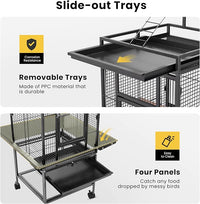 VIVOHOME 72 Inch Wrought Iron Large Bird Cage with Play Top and Stand for Parrots Lovebird Cockatiel Parakeets Black
