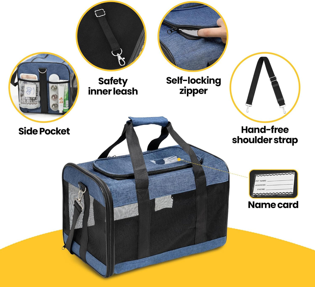 Conlun Cat Carrier Soft-Sided Pets Travel Carriers up to 15 Lbs - Blue / 17.0"L x 11.0"W x 11.0"H - image 3