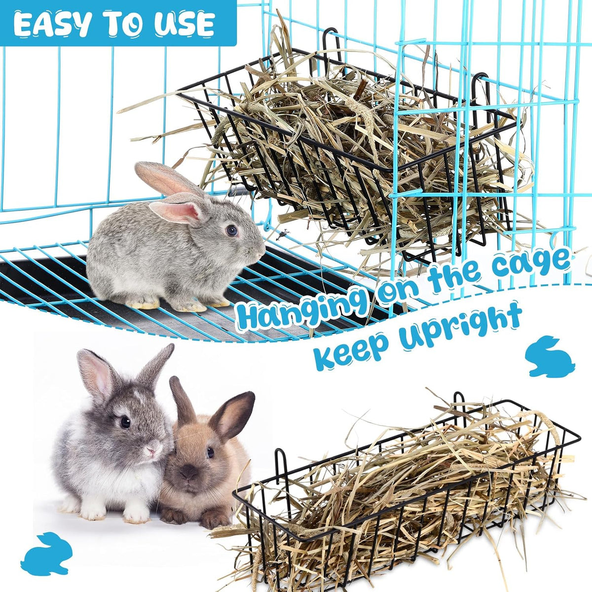 Therwen 4 Pcs Rabbit Hay Feeder Guinea Pig Heavy Duty Metal Frame Hay - 12.4 x 3.9 x 3 Inches - image 4