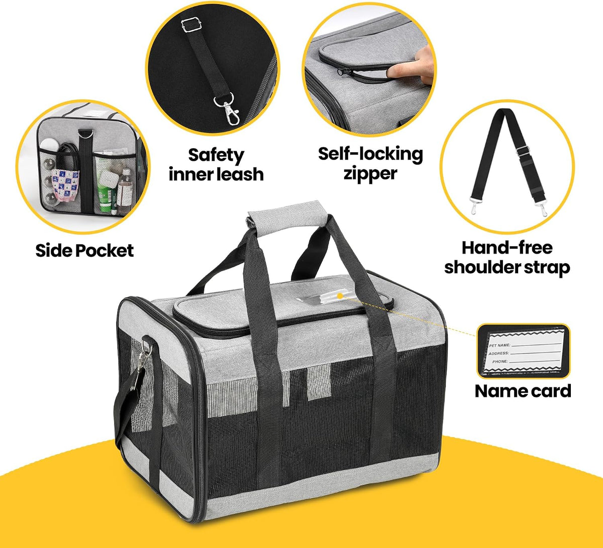 Conlun Cat Carrier Soft-Sided Pets Travel Carriers up to 15 Lbs - Grey / 19.6"L x 12.6"W x 2.5"H - image 4