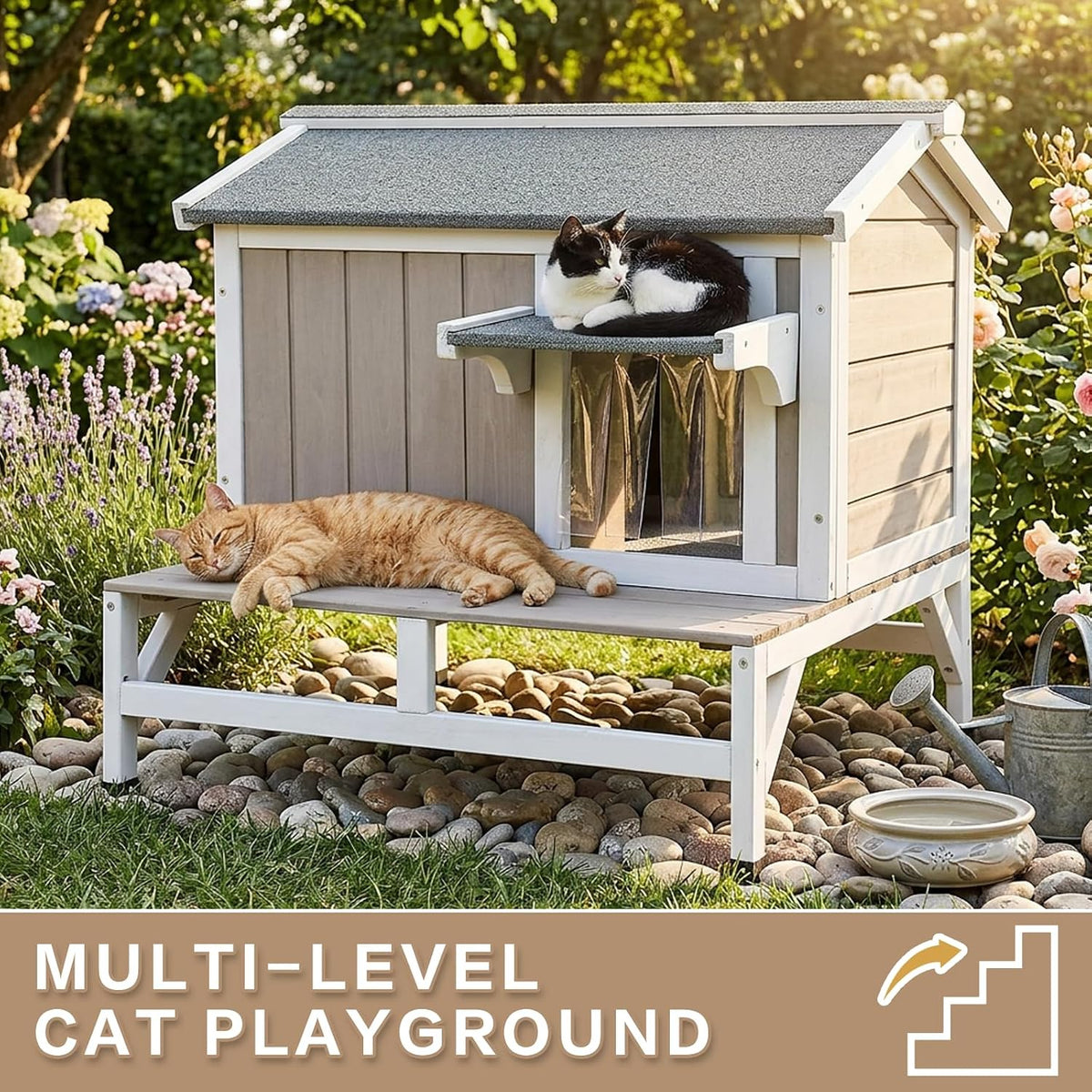 Outdoor & Indoor Wooden Cat House - Scratch Mat House – 25.6"W - image 3