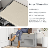 Shoe Storage Bench with 2 Drawers & 2 Doors, Entryway Bench with Cushion, 2 Adjustable Shelves, Shoe Cabinet for Entryway, Living Room, Hallway, Mudroom, Bedroom, Grey