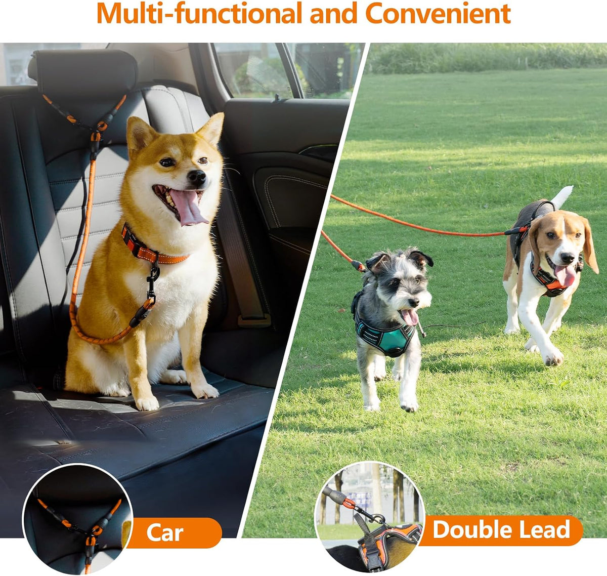Taglory Double Dog Leash Coupler for Two Dogs - 30 Inch (Pack of 1) / Orange - image 3