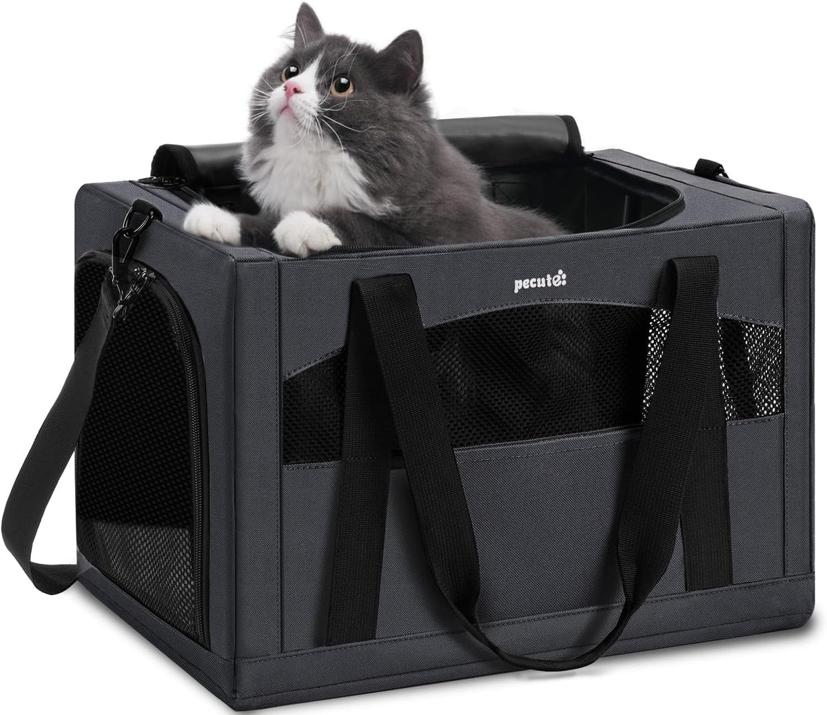 Pecute Cat Carrier Stable, Pet Carrier with Privacy Partition - Dark Gray Regular / 16.9"L x 11.0"W x 11.0"H