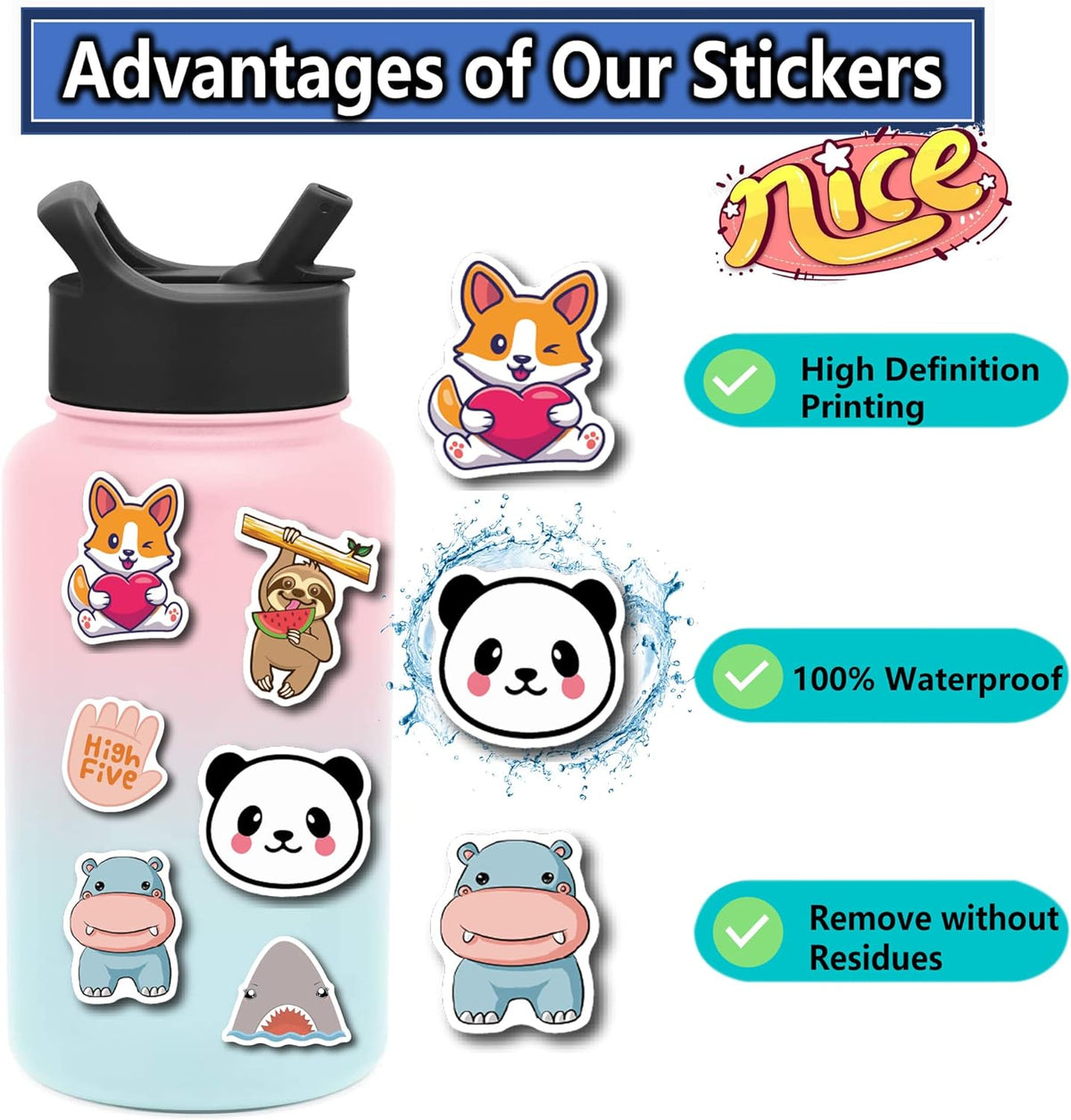 win4pdlay 200 waterproof vinyl stickers for kids with cute kawaii designs for water bottles - view 14